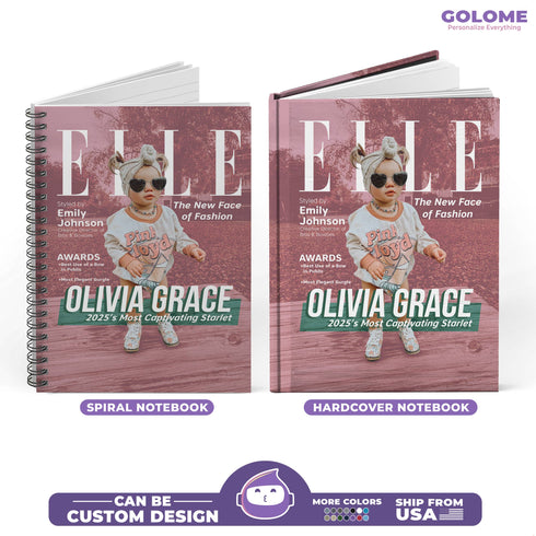 Personalized Fashion Magazine Baby Notebook – ELLE-Inspired Custom Cover with Name & Photo